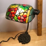 Small Adorable Lamp with Stained Glass Style Shade & Metal Base