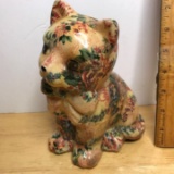Vintage Ceramic Decoupage Style Cat Figurine