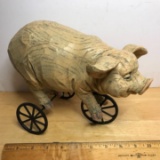 Adorable Pig on Wheels Molded Resin Figurine