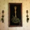 Vintage 3D Fruit Framed Wall Hanging with Matching Metal Wall Sconces