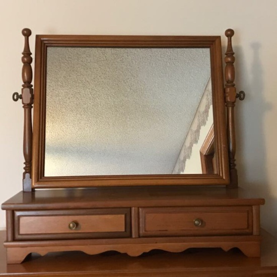 Vintage Maple 2 Drawer Dresser Top Vanity with Mirror