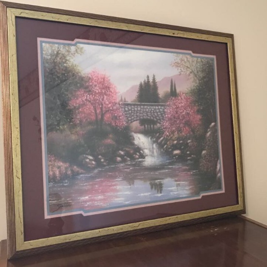 Framed Print of Bridge Over River Scene by Sambutano