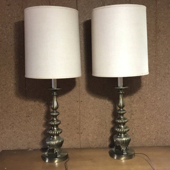 Pair of Vintage Tall Brass Finish Lamps