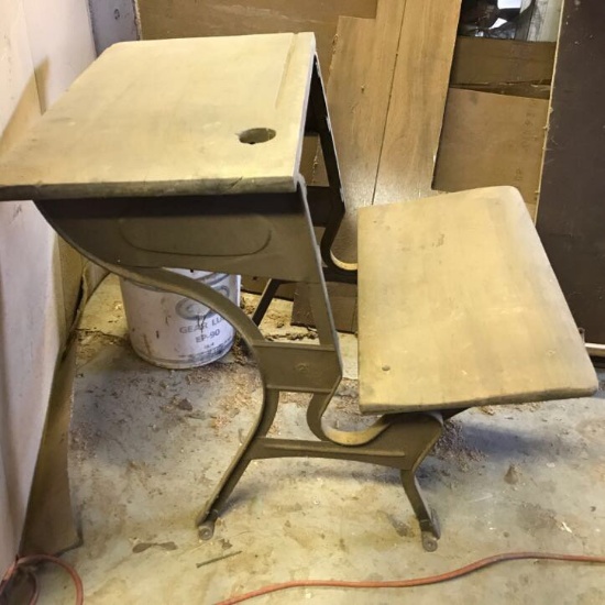 Antique Wood & Cast Iron School Desk