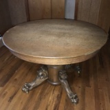 Vintage Tiger Oak Dining Table with Hand Carved Lions Heads Legs & Claw Feet