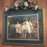 Large Framed & Matted Print of Children in a Garden