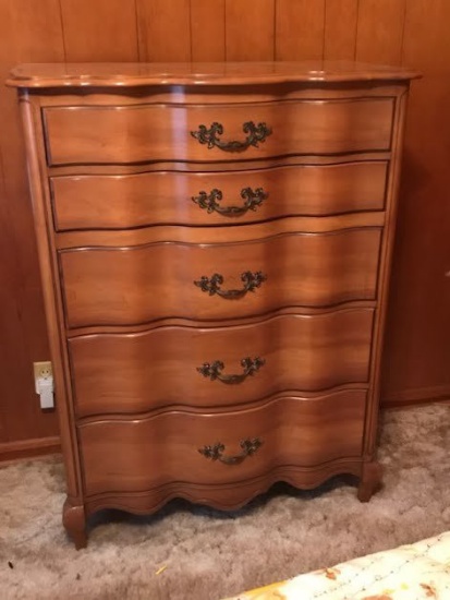 Vintage Curved Front Cherry Chest of Drawers