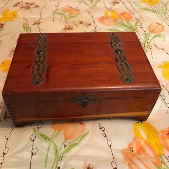 Vintage Wooden Jewelry Box with Dove-tailed Corners