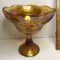 Vintage Amber Carnival Glass Large Pedestal Bowl