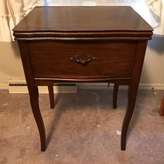 Vintage Wooden Sewing Machine Cabinet with 7 Jewel Automatic Zig-Zag Sewing Machine - Made in Japan