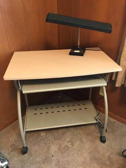 Metal Computer Desk with Desk Lamp