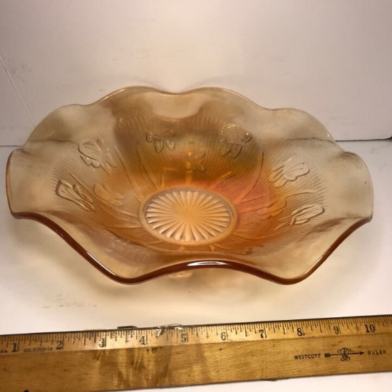 Vintage Iris & Herringbone Jeanette Glass Large Bowl with Ruffled Edge