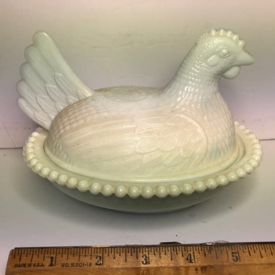 Vintage Milk Glass Hen on a Nest