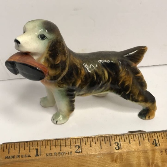 Vintage Porcelain Dog with Shoe Figurine