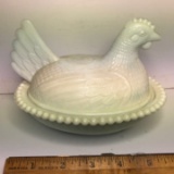 Vintage Milk Glass Hen on a Nest