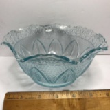 Baby Blue Glass Ruffled Top Bowl with Lace Design