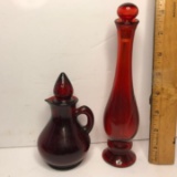 Vintage Avon Ruby Red Vase & Pitcher with Stoppers