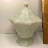 Vintage Milk Glass Lidded Pedestal Dish