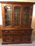 Vintage Solid Wood 2 Pc Lighted Display Cabinet