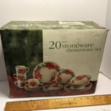 20 pc Stoneware Dinnerware Set with Poinsettia Design
