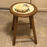 Wooden Stool with Duck Scene on Top