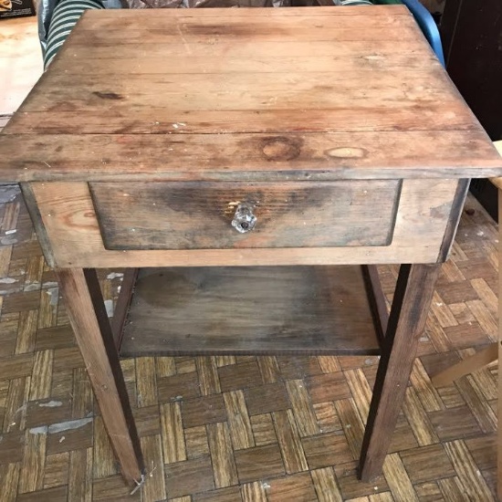 Vintage Wooden Tall Side Table with Drawer