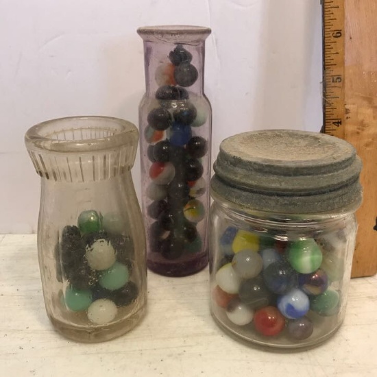 Lot of Misc Vintage Marbles in Jars