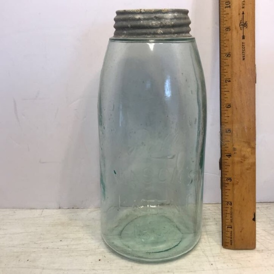 Antique Blue Ball Mason Jar Patent 1858 with Zinc Lid