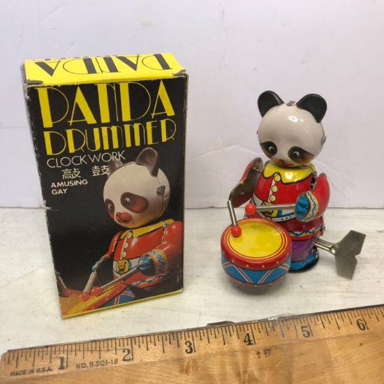 Tin Panda Drummer Wind Up Collector’s Toy in Box