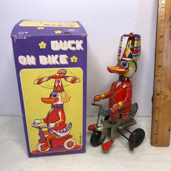 Tin Duck on Bike Collector’s Toy with Box