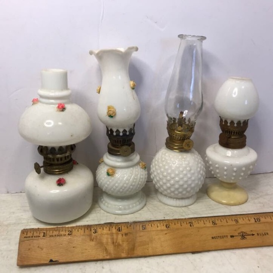 Lot of 4 Small Milk Glass Oil Lamps