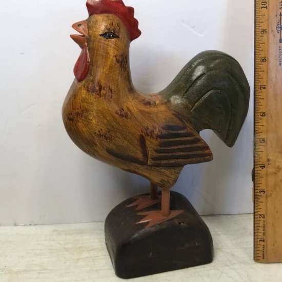 Carved Wood Rooster Figurine