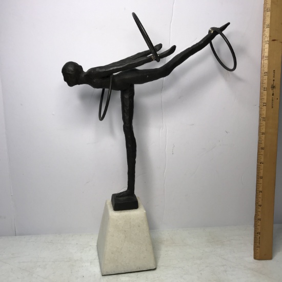 Bronze Athlete Statue with Marble Base