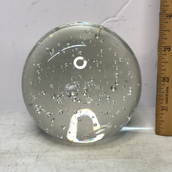 Large Glass Paperweight with Bubbles