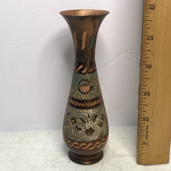 Vintage Etched Copper Bud Vase