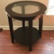 Round Wooden 2-Tier Side Table with Glass Top
