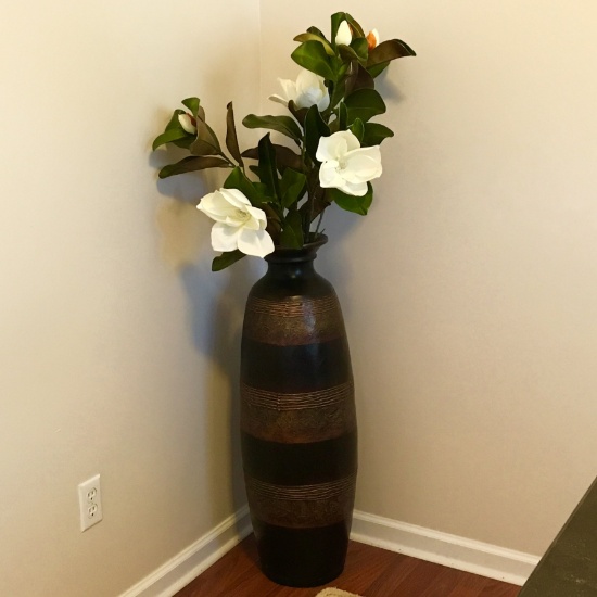 Pier 1 Tall Striped High End Vase with Artificial Arrangement