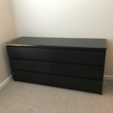 Black 6 Drawer Dresser with Glass Top