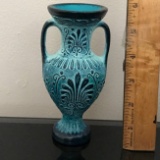 Small Double Handled Turquoise Pottery Vase