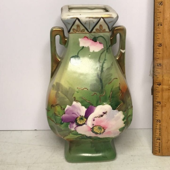 Vintage Porcelain Floral Double Handled Vase