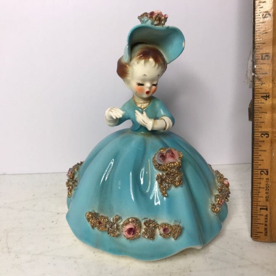 Vintage Porcelain Lady in Blue Floral Dress by Arnart Creation Japan