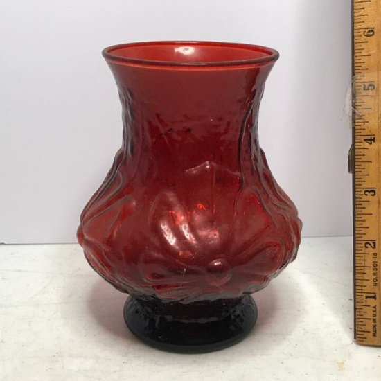 Vintage Ruby Red Embossed Candle Holder