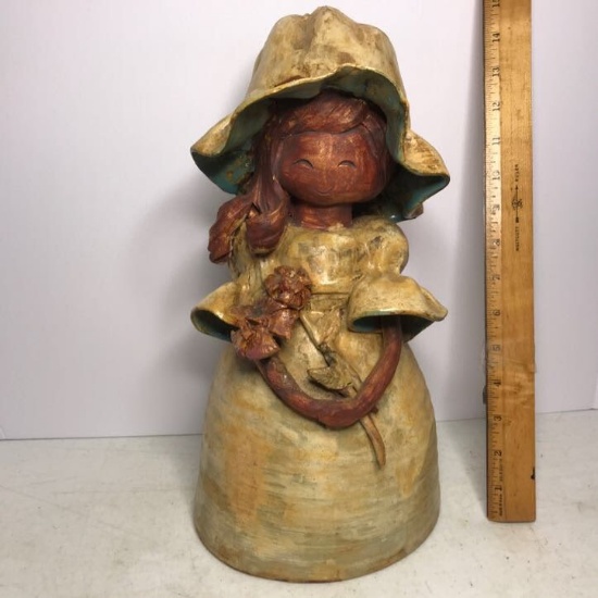 Large Hand Made Pottery Folk Art Girl with Hat Made in Ohio Signed “JOYCE”