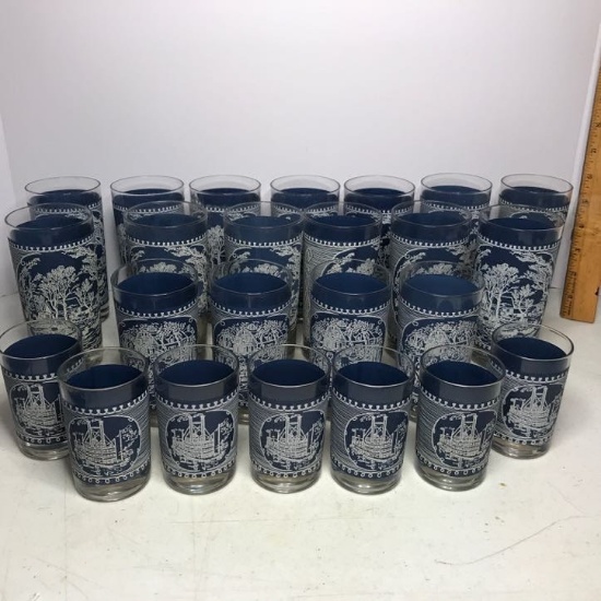 24 pc “Currier & Ives” Glasses, Tumblers & Juice Glasses