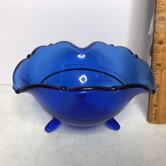 Vintage Footed Cobalt Dish with 3 Spouts