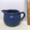 Vintage Short Blue Pottery Pitcher