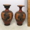 Pair of Hand Painted Terra-Cotta Bud Vases