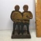 Antique Hand Made Hand Carved Wooden Folk Art Two Men Side By Side