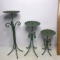 Set of 3 Green Metal Candlestick Pedestals