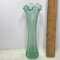 Vintage Tall Uranium Vaseline Glass Bud Vase with Ruffled Edge